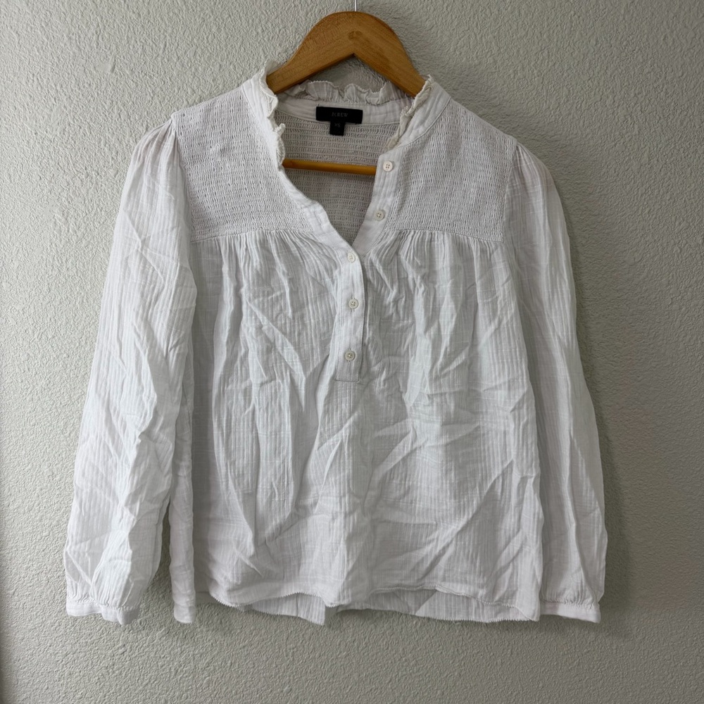 J. Crew White Long-sleeve soft gauze garden top sz XS